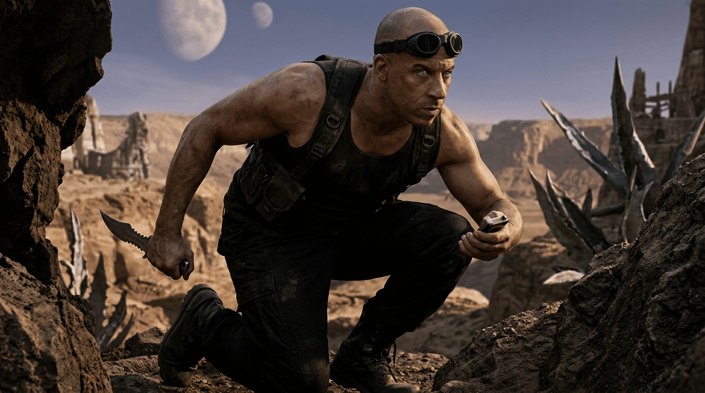 Riddick's enhanced abilities and survival skills