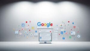 A sleek, modern illustration of the Google search algorithm, depicting a dynamic interface with colorful data flows and interactive visualization elements. The foreground showcases a simplified representation of the algorithm's core mechanisms, with interconnected nodes and pathways. The middle ground features an array of search query icons, search result cards, and user interaction elements. The background sets the scene with a minimalist, clean design, highlighting the efficiency and precision of the Google search process. The lighting is soft and diffused, creating a sense of depth and emphasizing the technological prowess of the algorithm. The overall atmosphere conveys the power and sophistication of Google's search capabilities, aligning with the "Mobile Optimization for Better Rankings" section of the article.