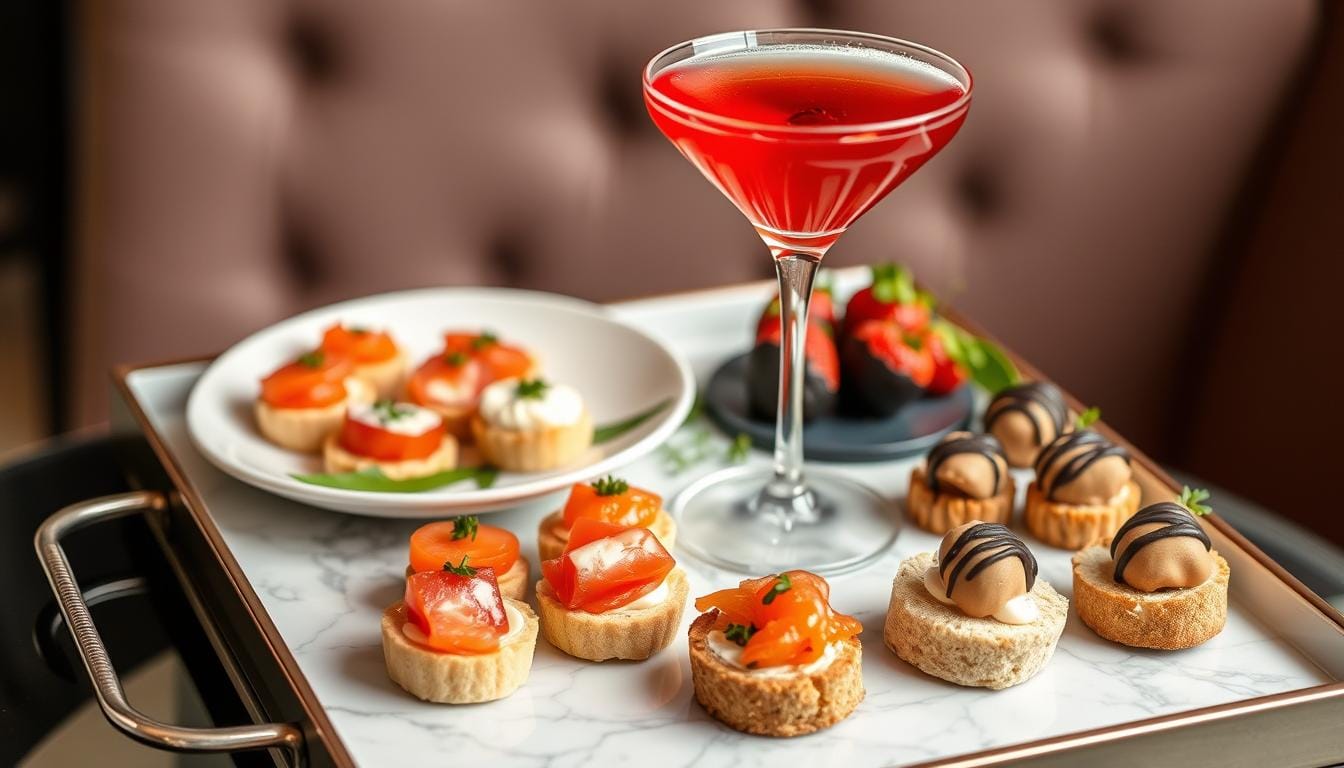 Cosmopolitan cocktail paired with elegant appetizers, best Cosmopolitan food pairing How to Make the Best Cosmopolitan: A Pop Culture Icon