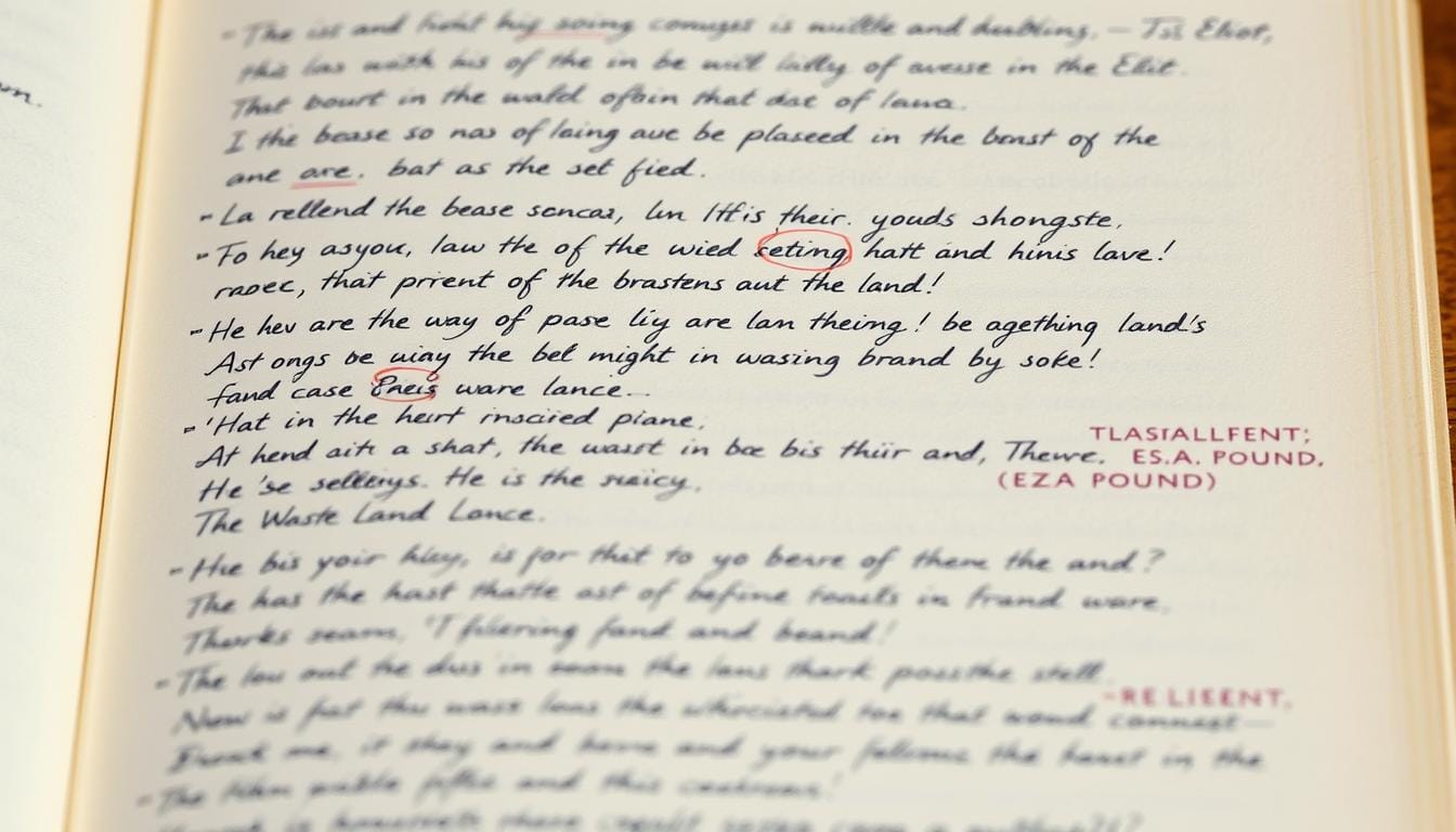 Original manuscript page of The Waste Land with Ezra Pound's edits The Life and Times of T.S. Elliot