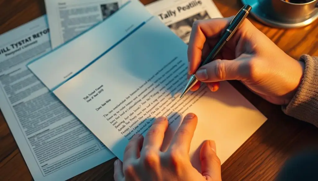 Person writing a letter to legislators about toll system justice reforms, showing individual advocacy
