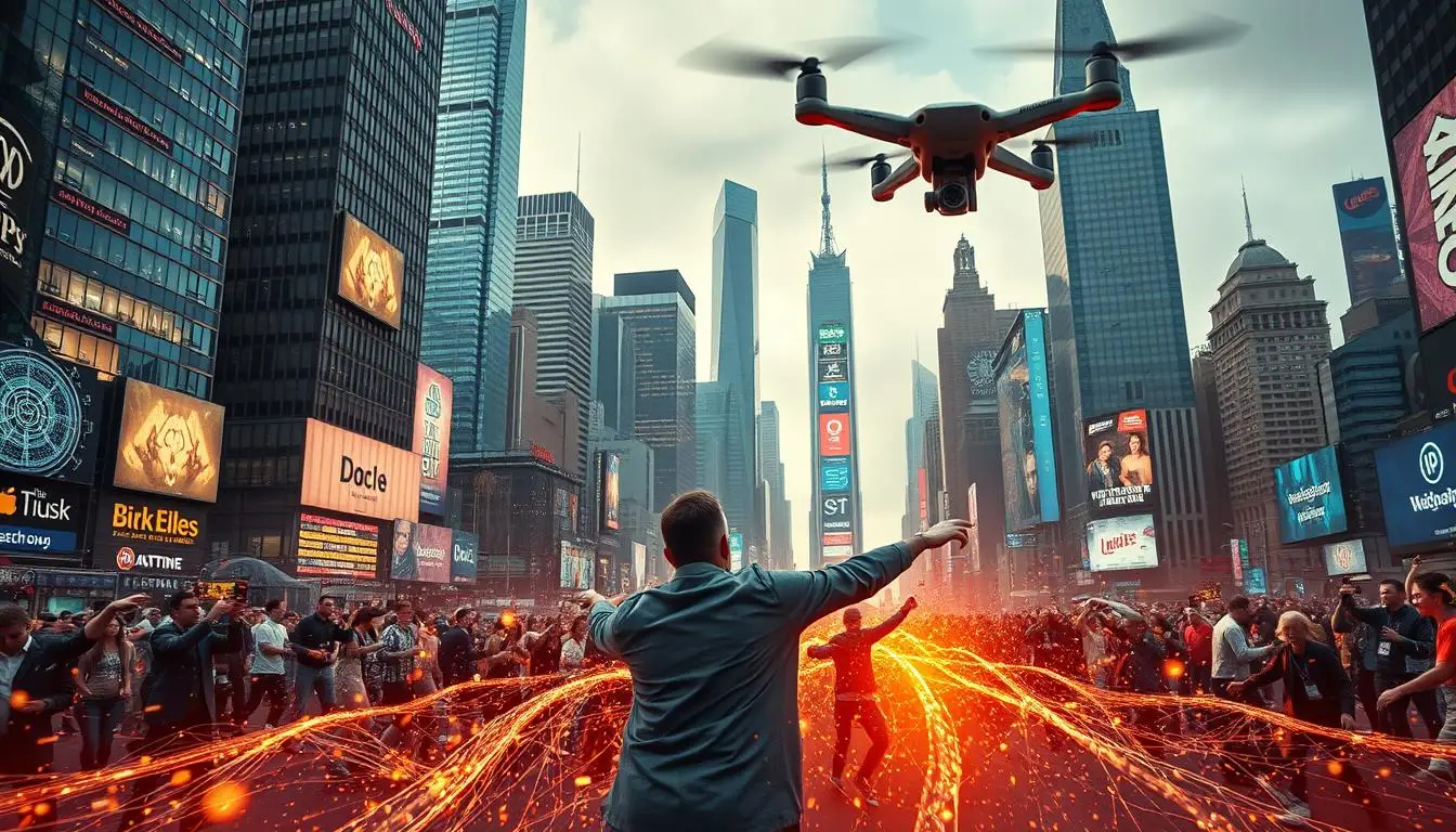 A bustling cityscape filled with towering skyscrapers, their facades adorned with vibrant digital displays. In the foreground, a group of individuals engaged in a fierce battle, wielding cutting-edge technologies and algorithms as their weapons. Streams of data and information flow like digital currents, as they compete to capture the attention and loyalty of the ever-scrolling masses. The scene is illuminated by a warm, golden light, lending an air of intensity and high-stakes competition to the proceedings. Overhead, a drone captures the action, its camera lens focused on the clash of social media titans, each vying to become the dominant force in the search landscape of the future. Facebook’s Search Relevance