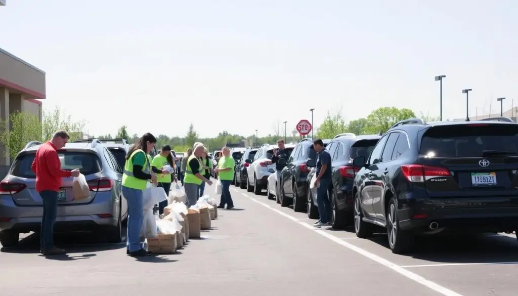 Volunteer food drive at a local school