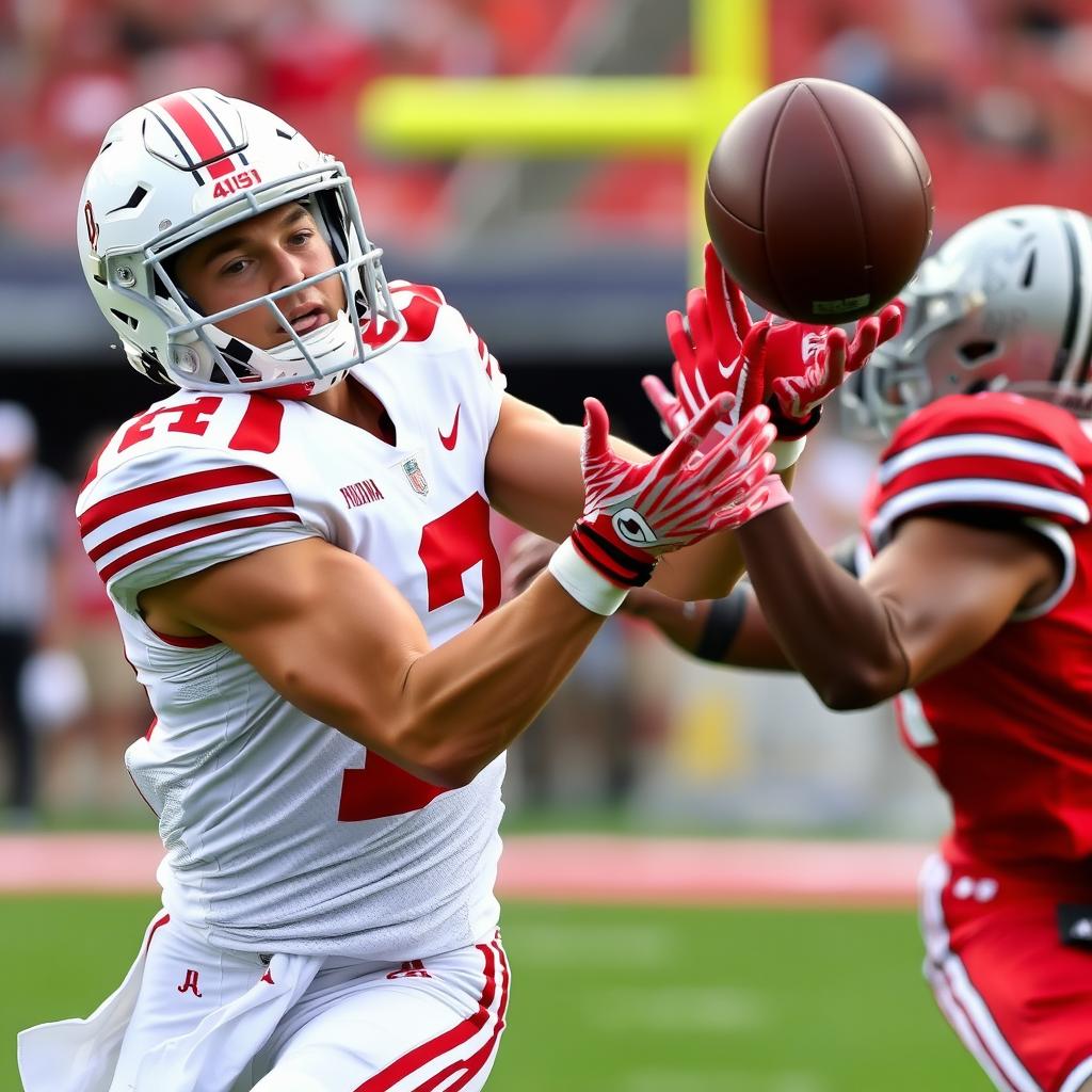 Charlie Becker making a catch in the Ohio State vs Indiana football game Ohio State vs Indiana football game