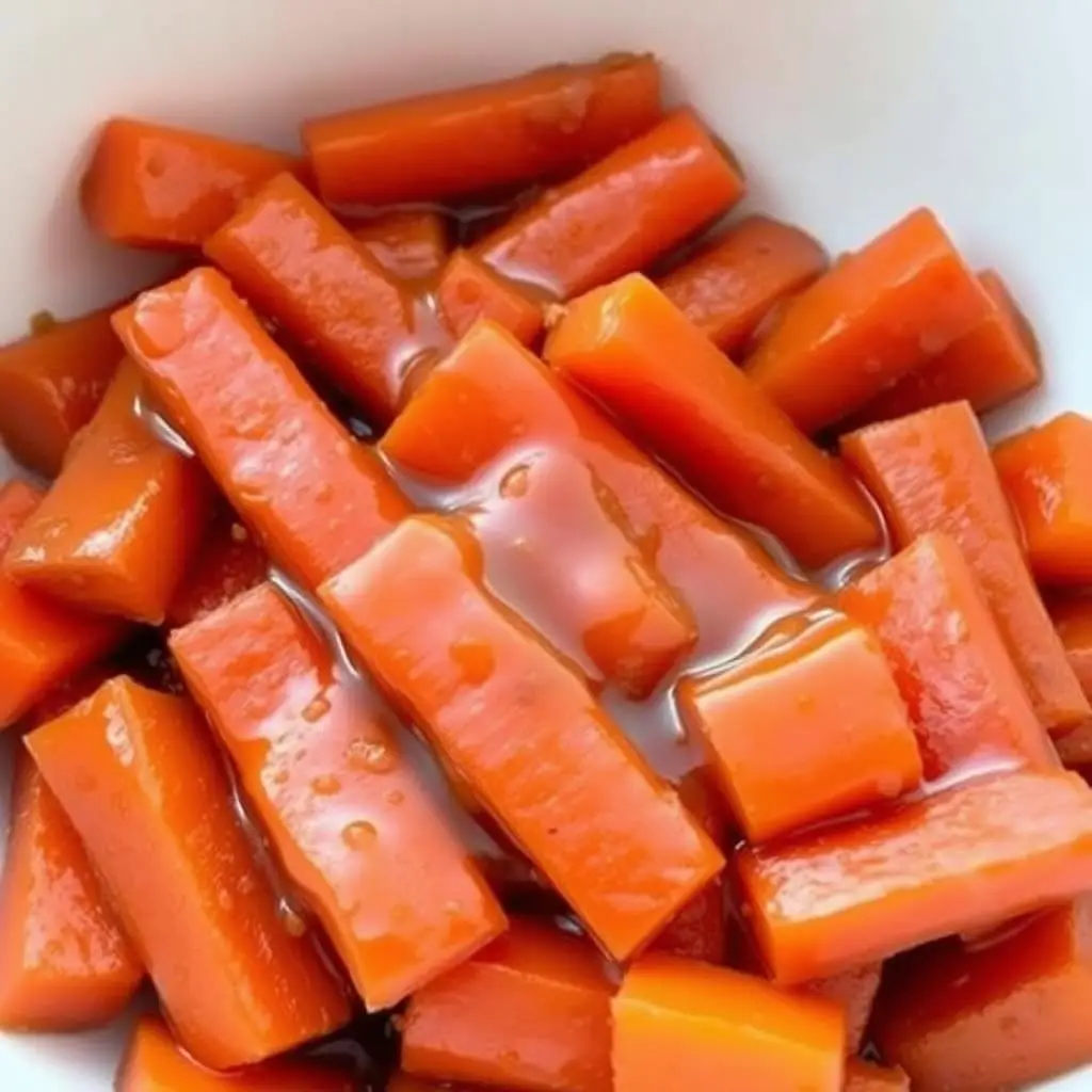 Glazed carrots with brown sugar in a serving bowl Glazed carrots with brown sugar in a serving bowl