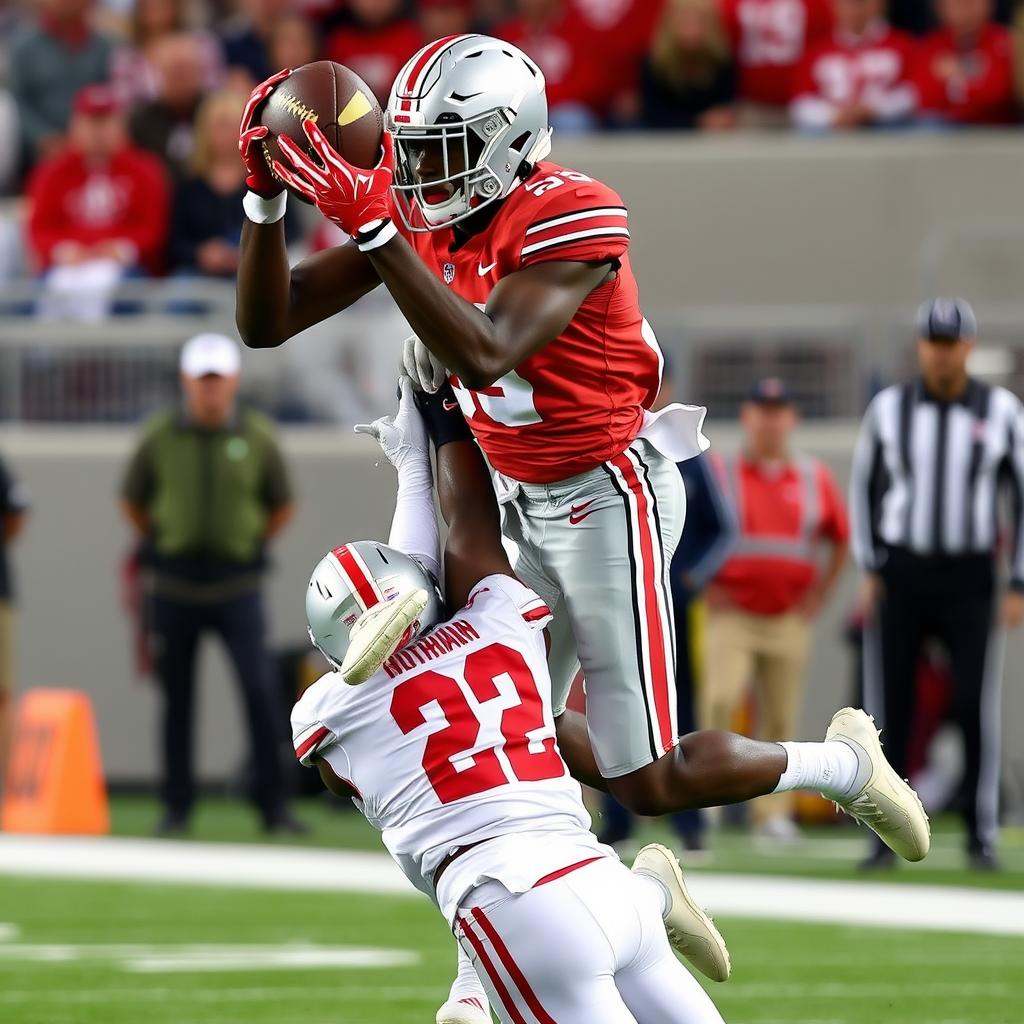 Jeremiah Smith catching a pass in the Ohio State vs Indiana football game Ohio State vs Indiana football game