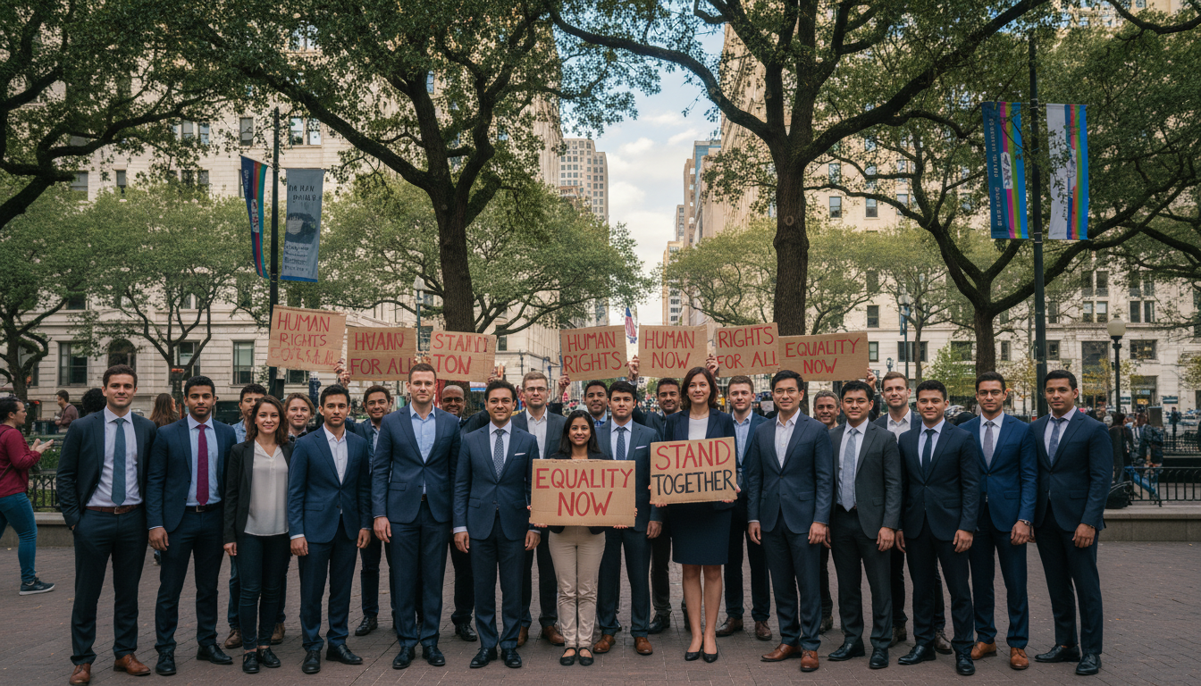 A courtroom scene depicting the outcome of a high-profile terrorism trial in Texas, focusing on the conviction of individuals charged with Antifa-related activities. In the foreground, a diverse group of defendants in professional business attire stands somberly, flanked by their defense attorneys, conveying a sense of tension and seriousness. In the middle, a judge presides over the proceedings, with a gavel raised, and a jury box filled with attentive jurors, reflecting the weight of the verdict. In the background, the courtroom walls are adorned with American flags, symbolizing justice and law. The lighting is dramatic, with shadows creating a tense atmosphere, captured with a slight low-angle perspective to emphasize the gravity of the moment. The mood is intense, underlining the importance of the trial's outcome. Accused Antifa Terrorists Convicted