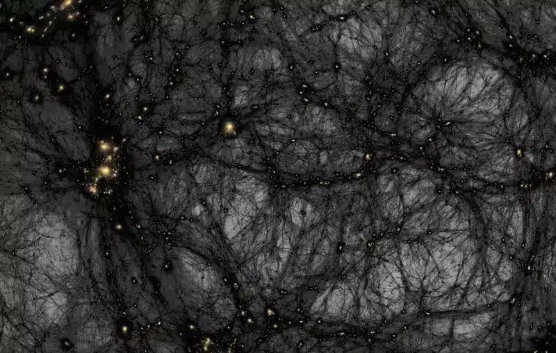 A simulation of the formation of dark matter structures from the early universe until today. Ralf Kaehler/SLAC National Accelerator Laboratory, American Museum of Natural History A simulation of the formation of dark matter structures from the early universe until today. Ralf Kaehler/SLAC National Accelerator Laboratory, American Museum of Natural History