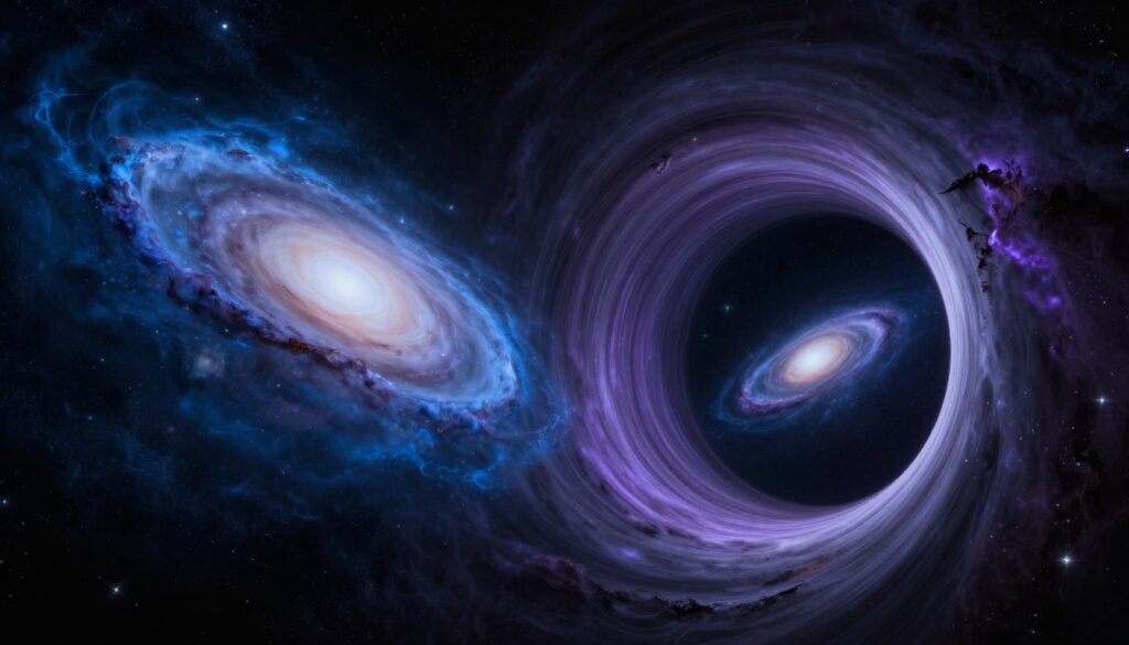 Artistic visualization of a wormhole connecting two distant points in spacetime