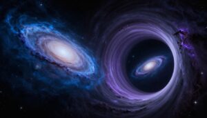 Artistic visualization of a wormhole connecting two distant points in spacetime